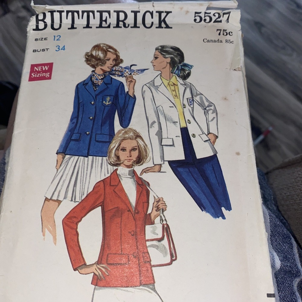 Vintage 1960s Butterick Jacket Sports Coat Pattern 5527 Size 12 Cut Complete